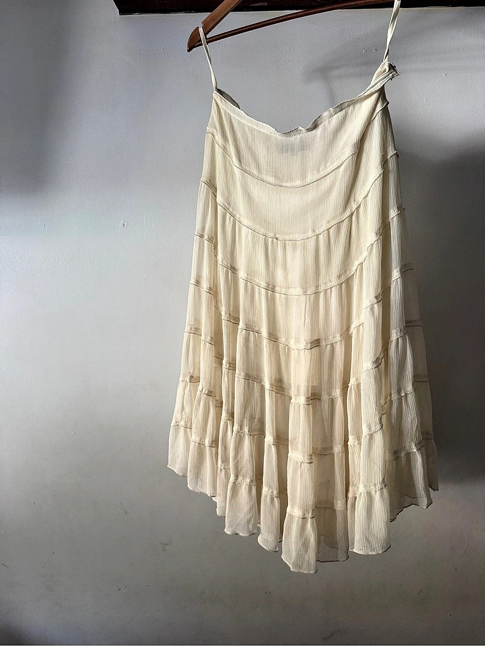 Vintage PAPA Tiered sheer Maxi Skirt in White Size Medium